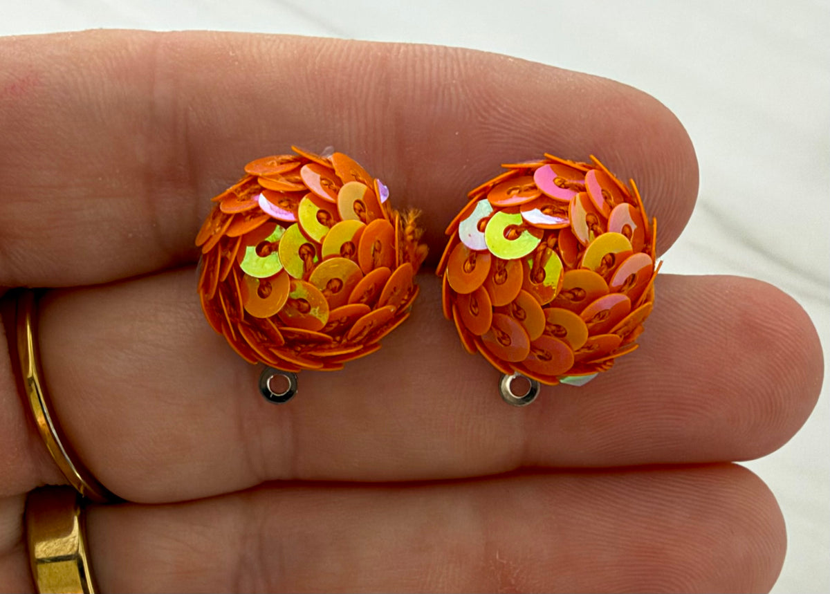 Orange 15mm Sequin Stud Topper, 1 Pair, Warehouse Event #33