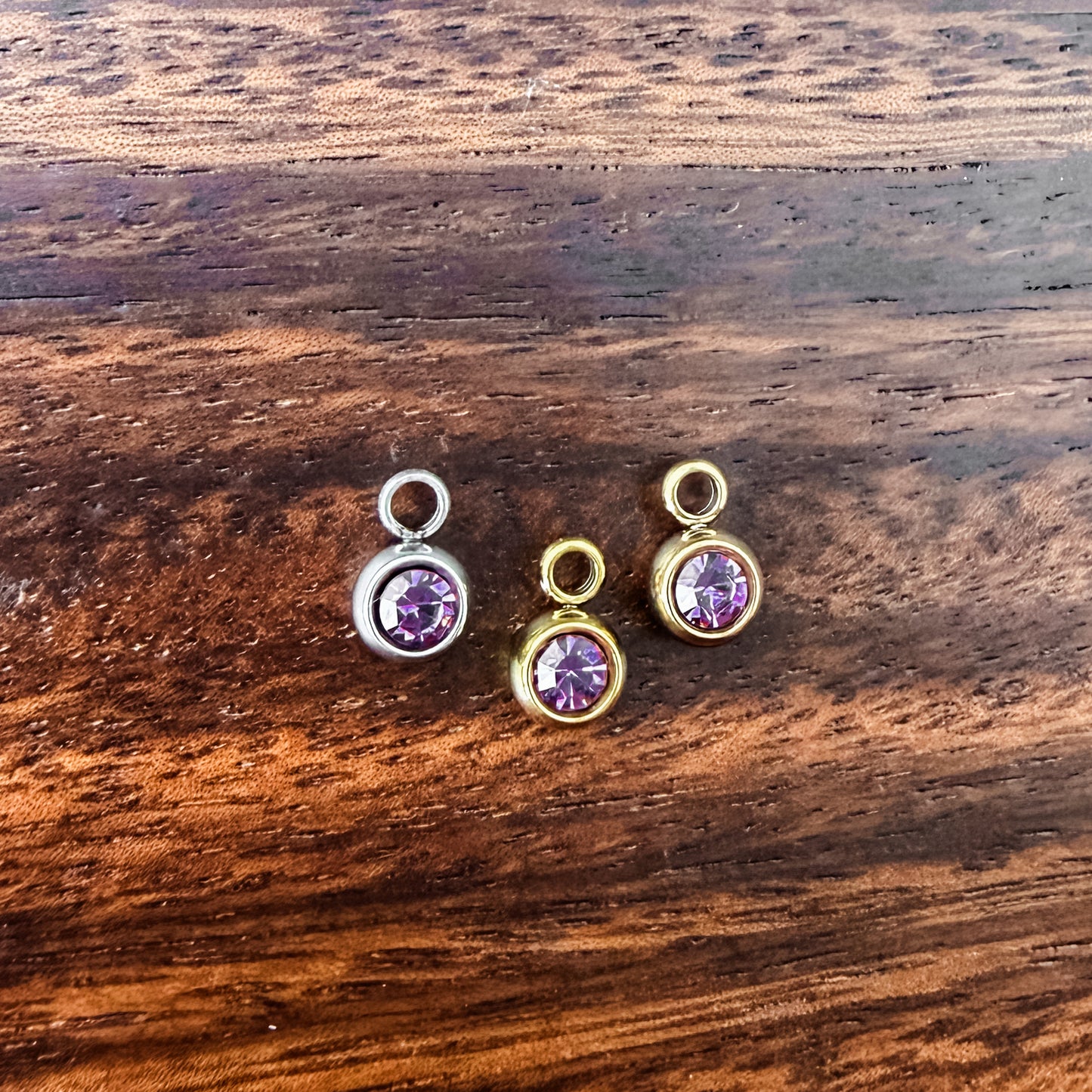 6mm Cubic Zirconia Round Birthstone Charms, 5 Pieces Total, Birthstone #1