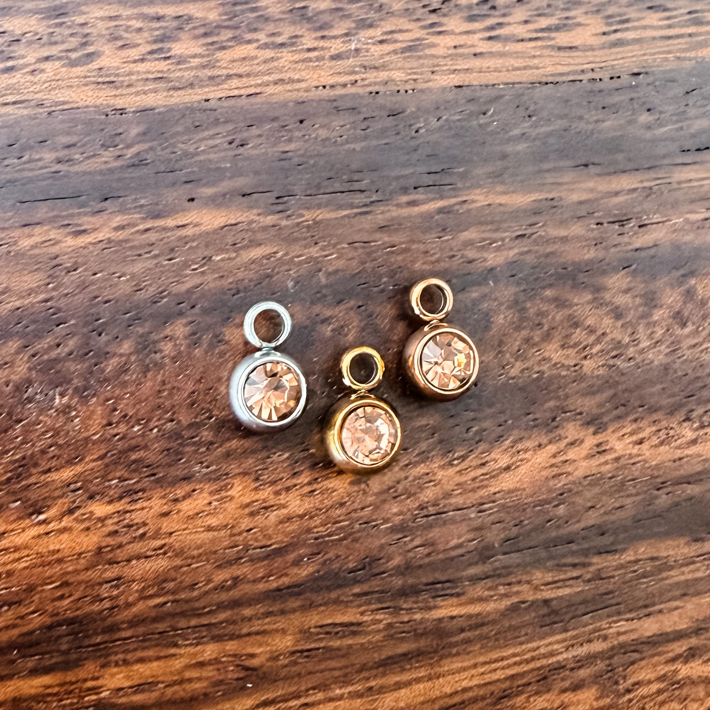 6mm Cubic Zirconia Round Birthstone Charms, 5 Pieces Total, Birthstone #1