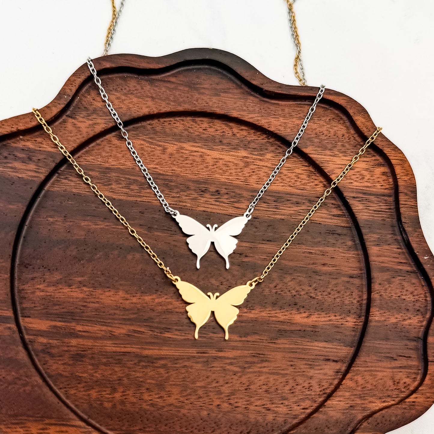 Classic Butterfly Necklace (Silver or Gold), 1 Total, Metal Blank #287