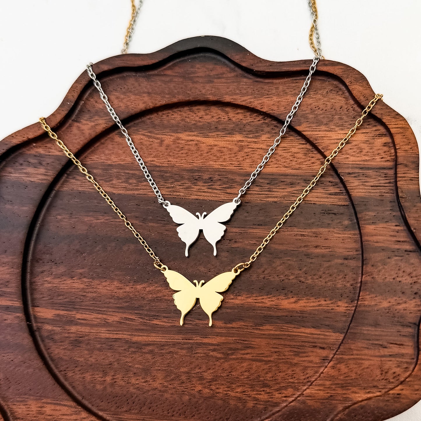 Classic Butterfly Necklace (Silver or Gold), 1 Total, Metal Blank #287
