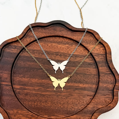 Classic Butterfly Necklace (Silver or Gold), 1 Total, Metal Blank #287