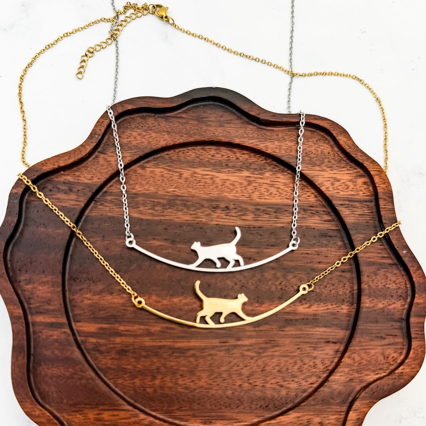Walking Cat Necklace (Silver or Gold), 1 Total, Metal Blank #286