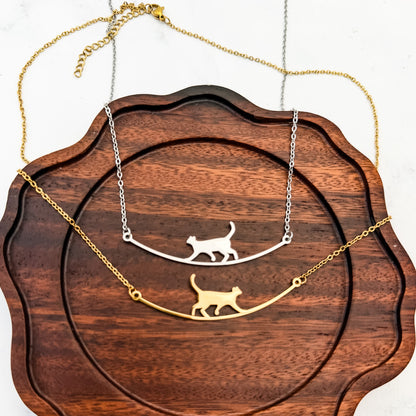 Walking Cat Necklace (Silver or Gold), 1 Total, Metal Blank #286