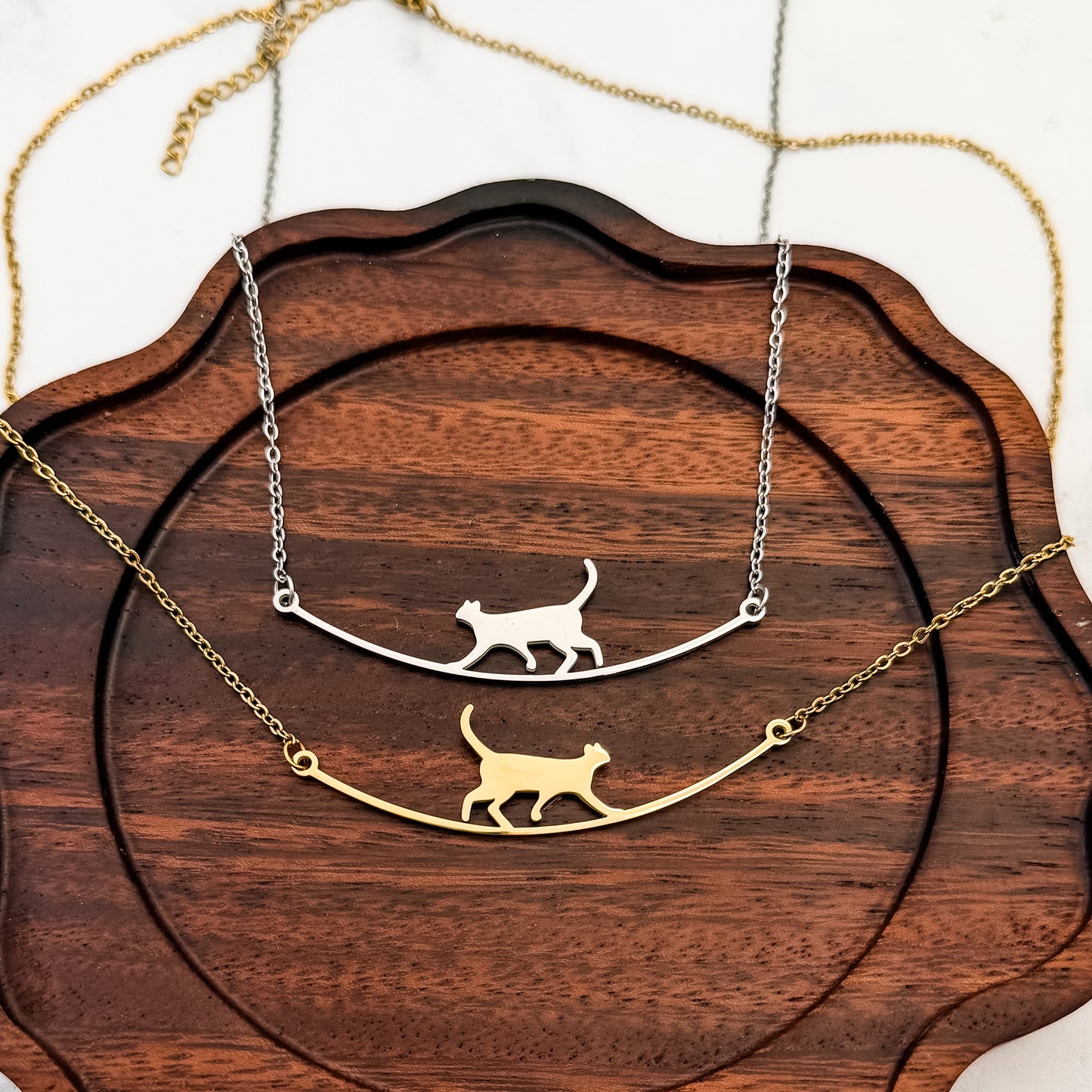 Walking Cat Necklace (Silver or Gold), 1 Total, Metal Blank #286