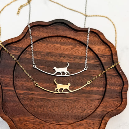 Walking Cat Necklace (Silver or Gold), 1 Total, Metal Blank #286