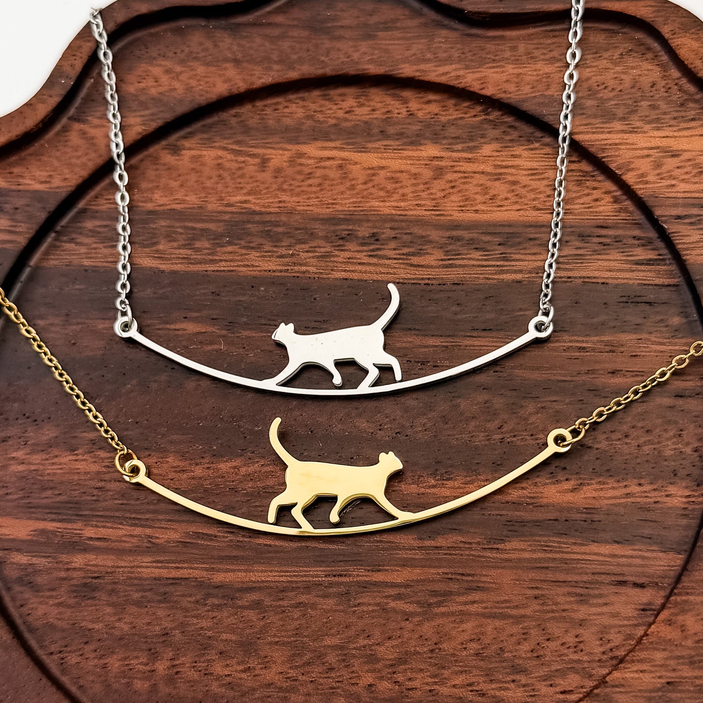 Walking Cat Necklace (Silver or Gold), 1 Total, Metal Blank #286