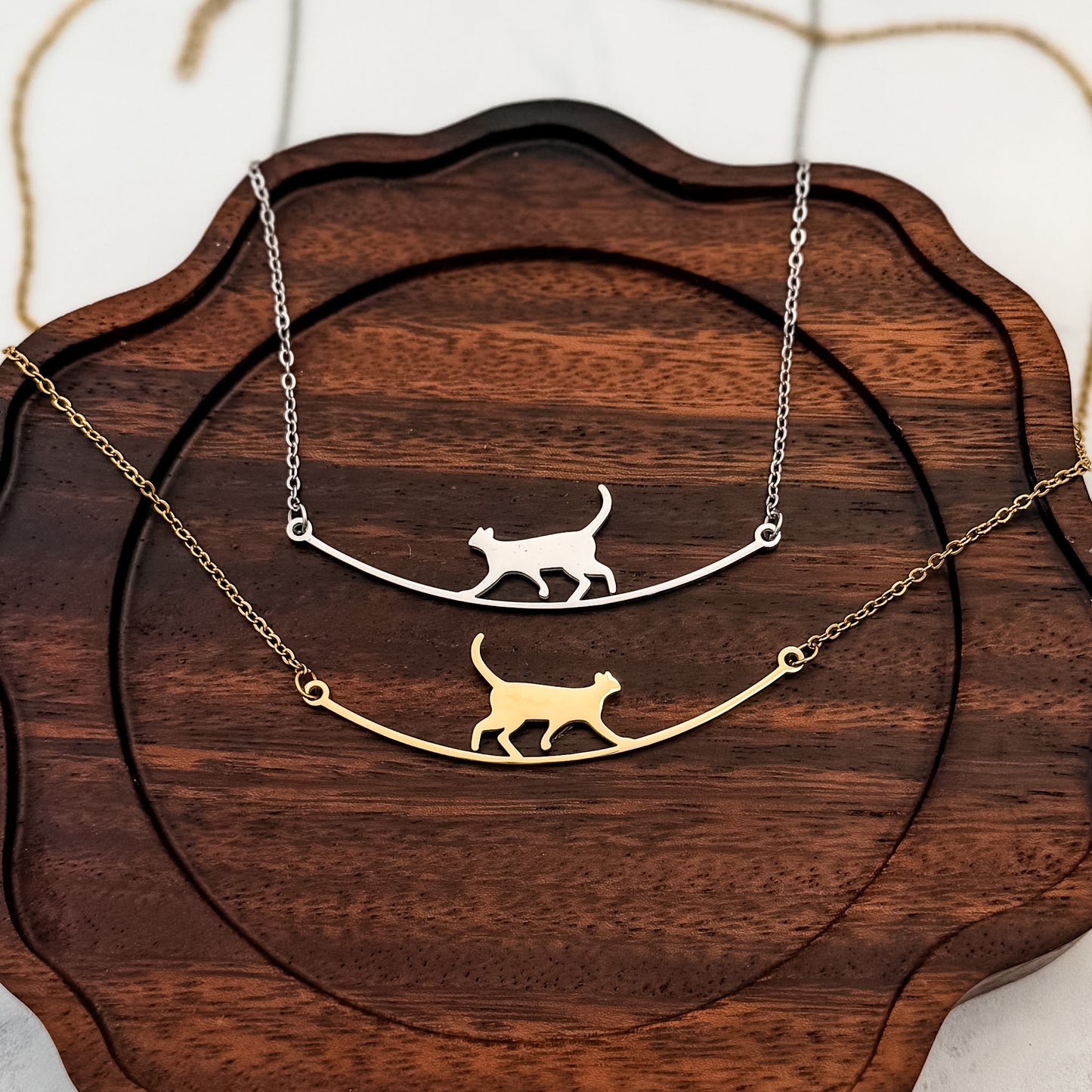 Walking Cat Necklace (Silver or Gold), 1 Total, Metal Blank #286