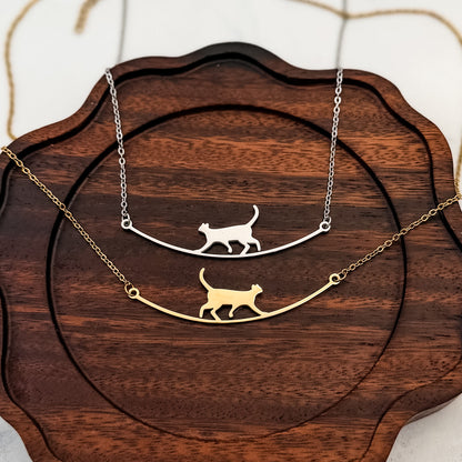 Walking Cat Necklace (Silver or Gold), 1 Total, Metal Blank #286