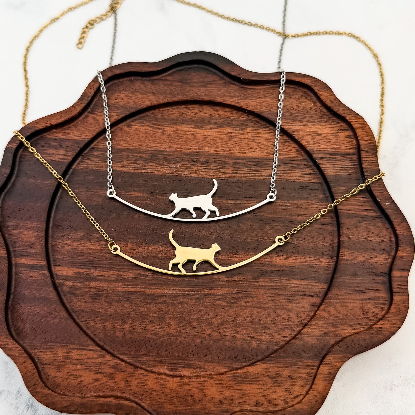 Walking Cat Necklace (Silver or Gold), 1 Total, Metal Blank #286
