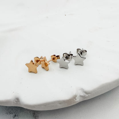 Petite Star Stud Earrings (Silver or Gold), 1 Pair Total, Metal Blank #284