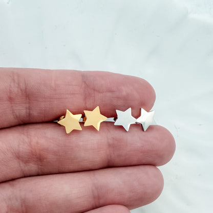 Petite Star Stud Earrings (Silver or Gold), 1 Pair Total, Metal Blank #284