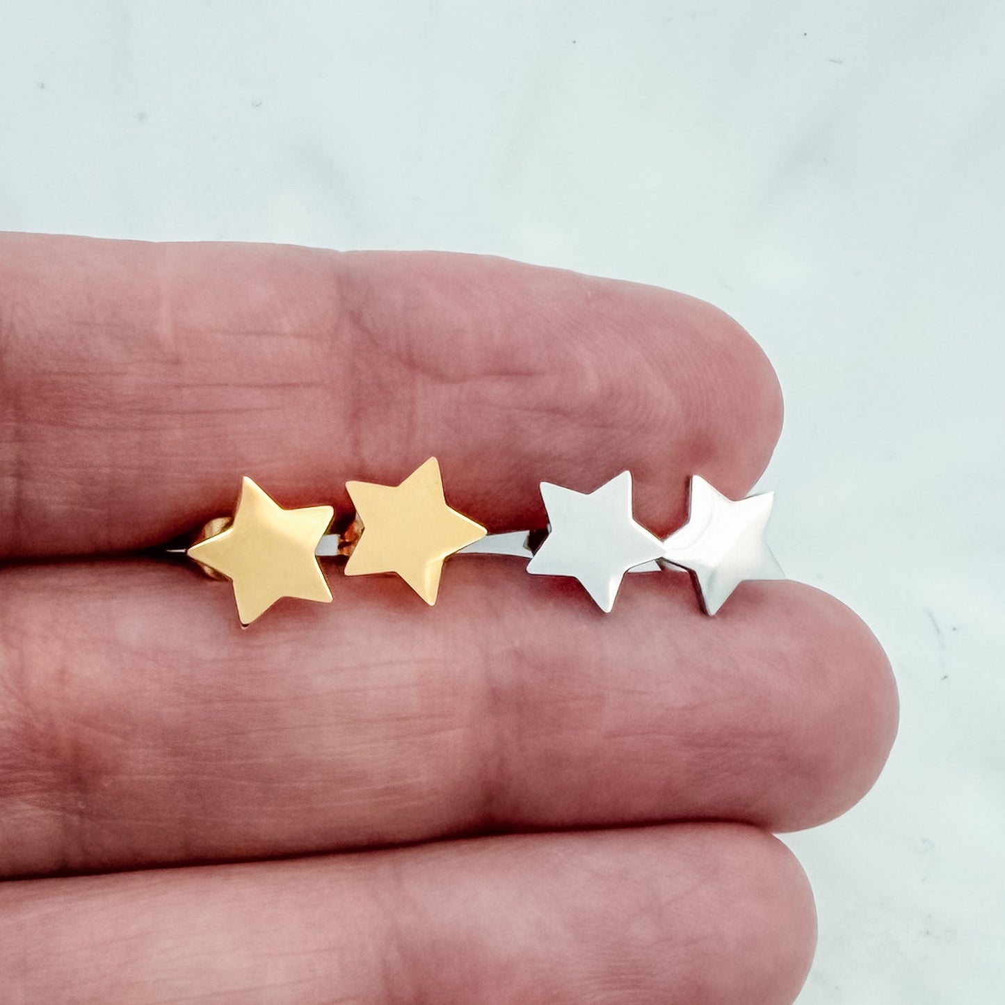 Petite Star Stud Earrings (Silver or Gold), 1 Pair Total, Metal Blank #284