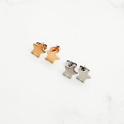 Petite Star Stud Earrings (Silver or Gold), 1 Pair Total, Metal Blank #284