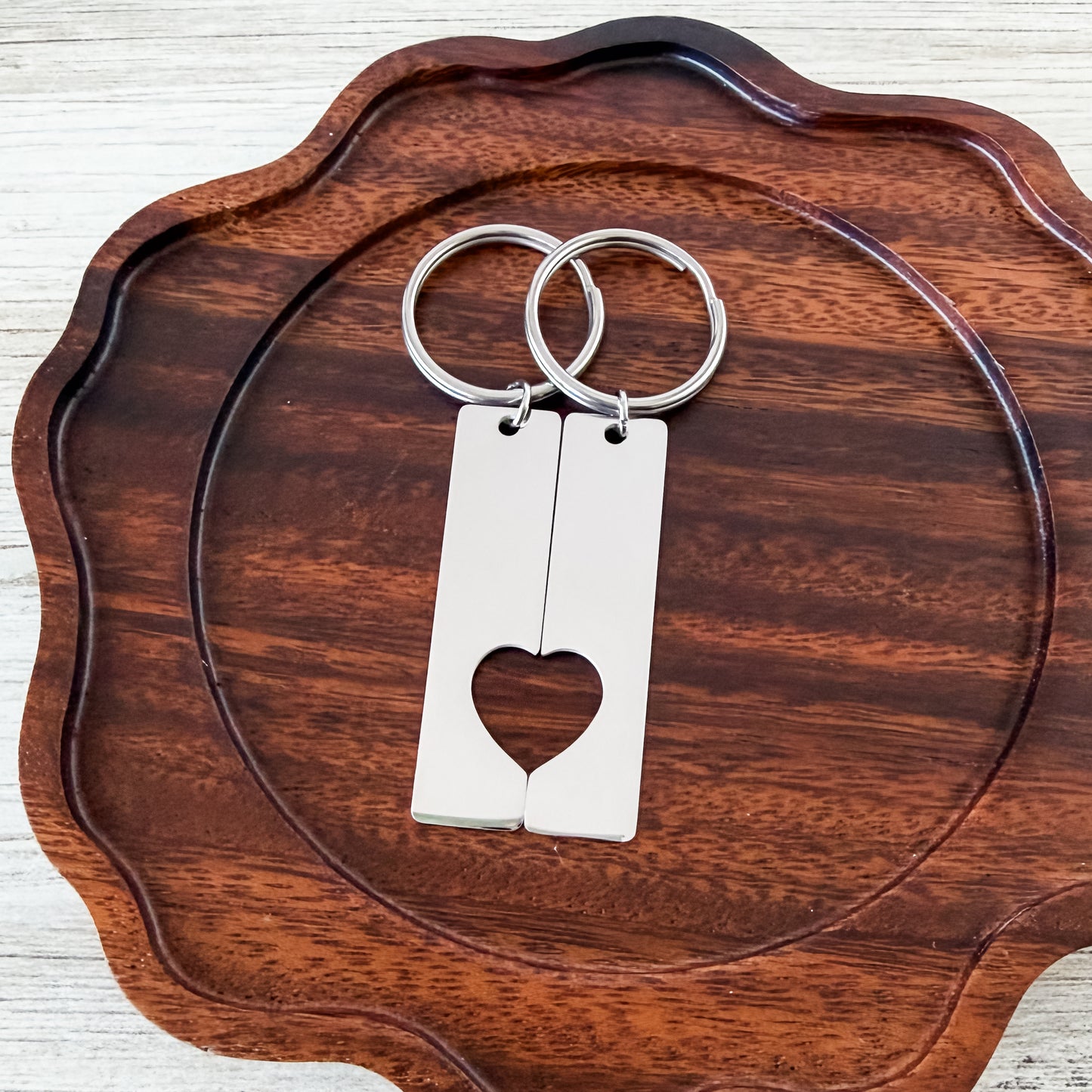 Split Heart Keychain Set (Silver), 2 Total (1 Set), Metal Blank #251
