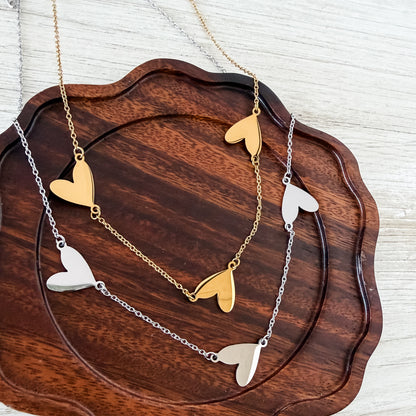 Connected Hearts Necklace (Silver or Gold), 1 Total, Metal Blank #254