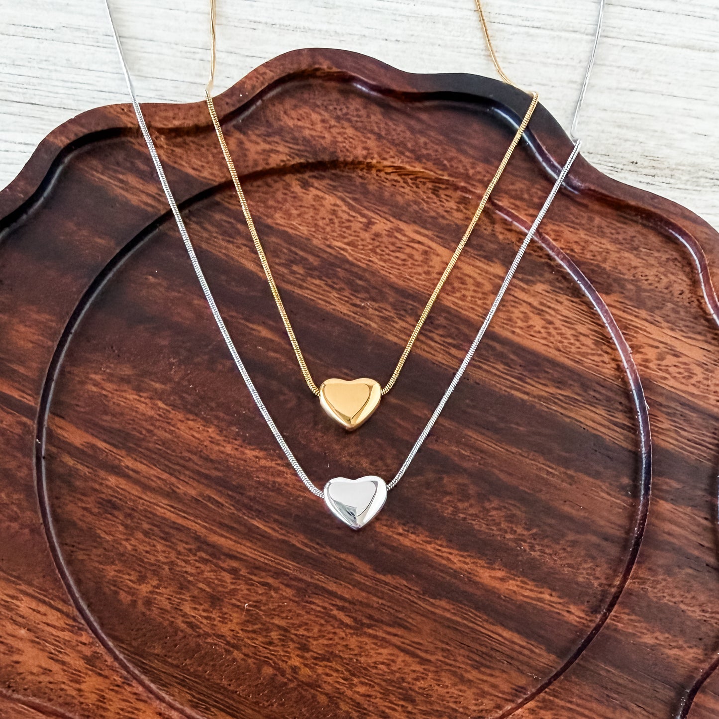 Dainty Puffy Heart Necklace (Silver or Gold), 1 Total, Metal Blank #252