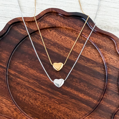 Dainty Puffy Heart Necklace (Silver or Gold), 1 Total, Metal Blank #252