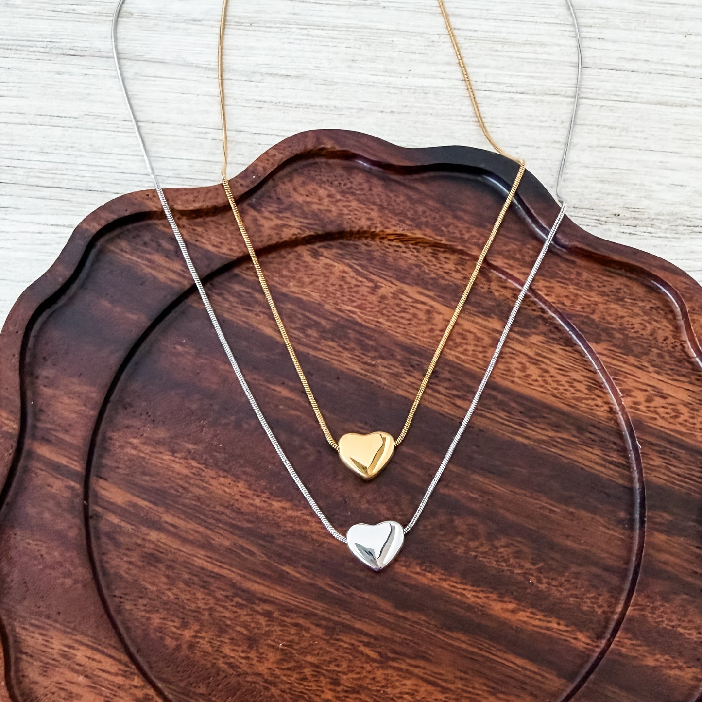 Dainty Puffy Heart Necklace (Silver or Gold), 1 Total, Metal Blank #252
