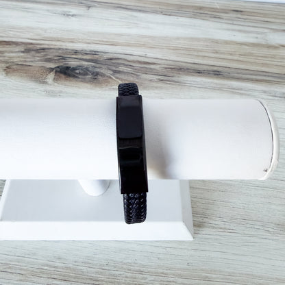 Black Woven Cord Men's Bracelet, 1 Total, Metal Blank #256