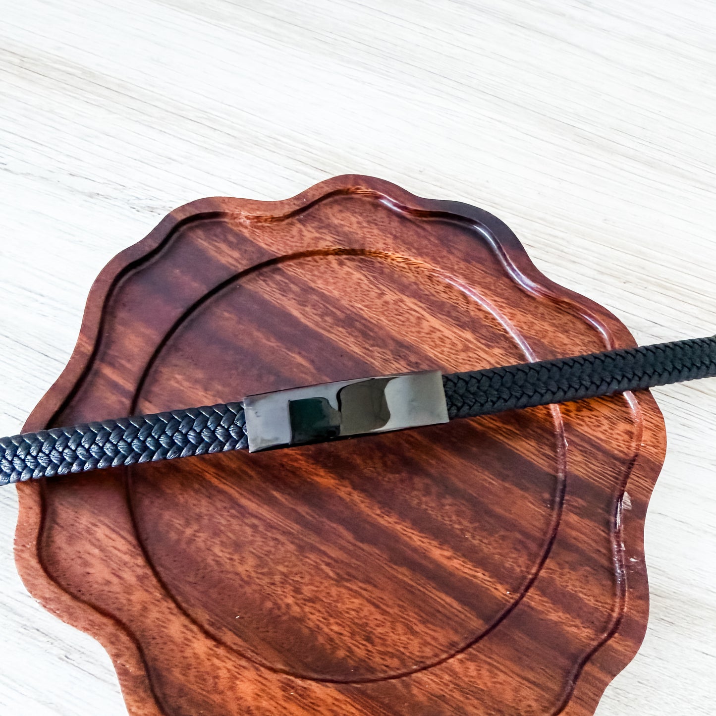 Black Woven Cord Men's Bracelet, 1 Total, Metal Blank #256