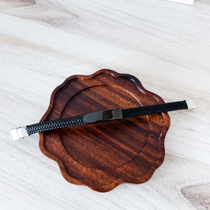 Black Woven Cord Men's Bracelet, 1 Total, Metal Blank #256