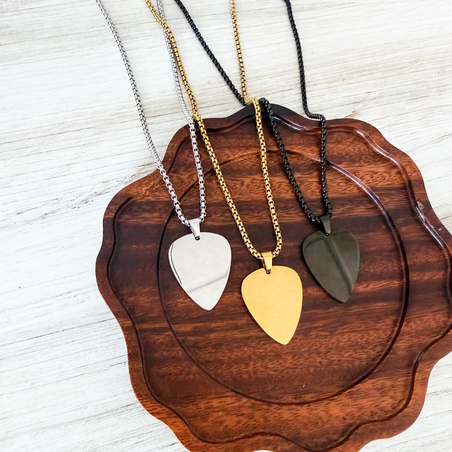 Guitar Pick Box Chain Necklace (Silver or Gold), 1 Total, Metal Blank #255