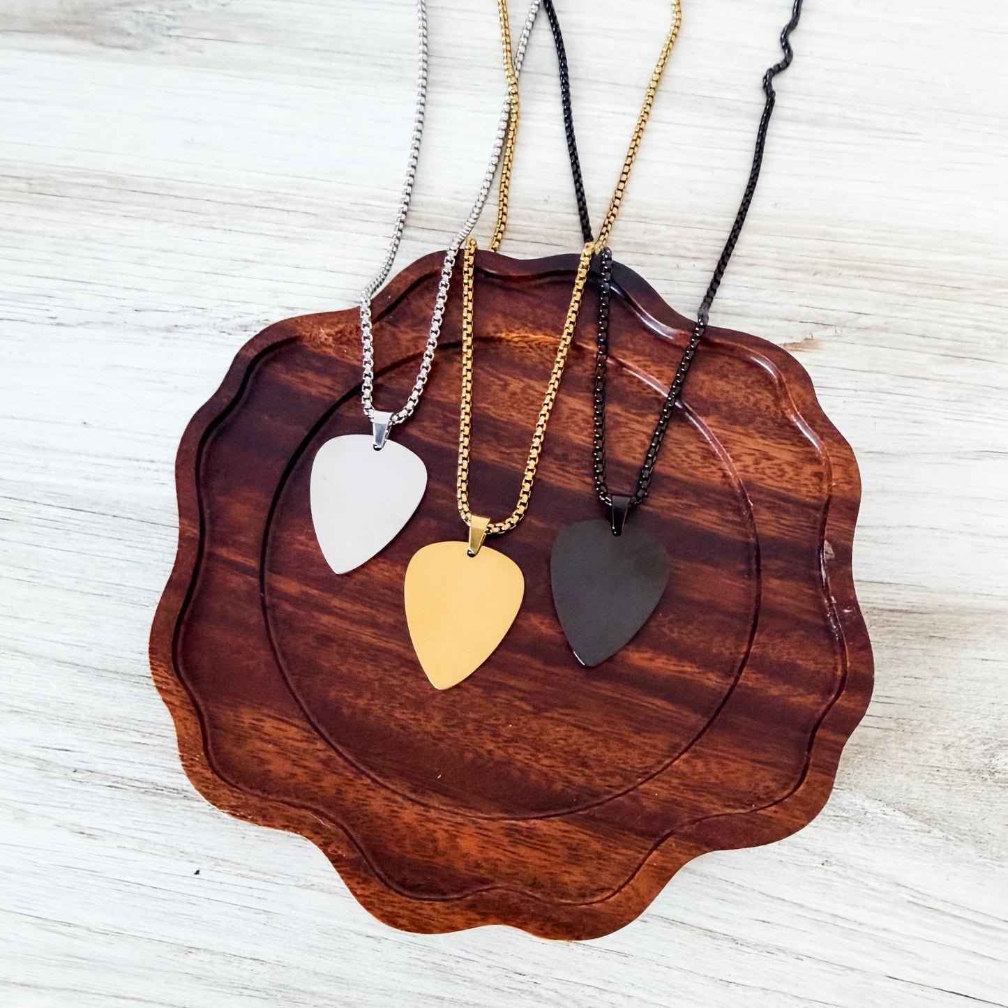 Guitar Pick Box Chain Necklace (Silver or Gold), 1 Total, Metal Blank #255