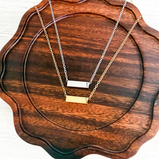 Cuboid Bar Necklace (Silver or Gold), 1 Total, Metal Blank #259