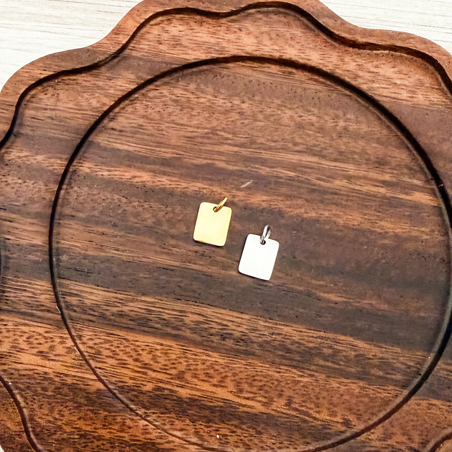 Petite Rectangle Charms with Attached Jump Rings (Silver or Gold), 5 Total, Metal Blank #262