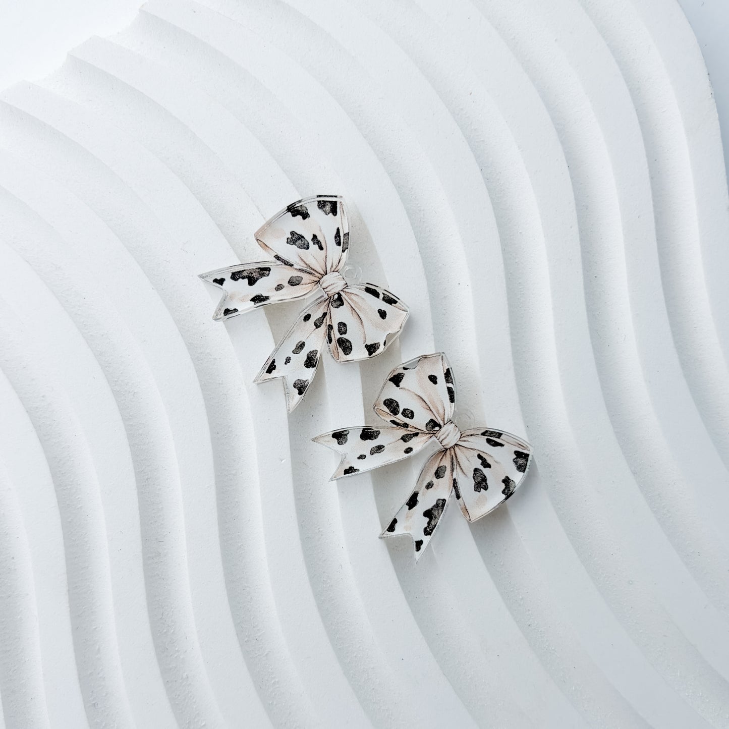 Petite Cow Print Bow Earring Blank (1 Pair), Acrylic Print & Cut, Laser Blank #68