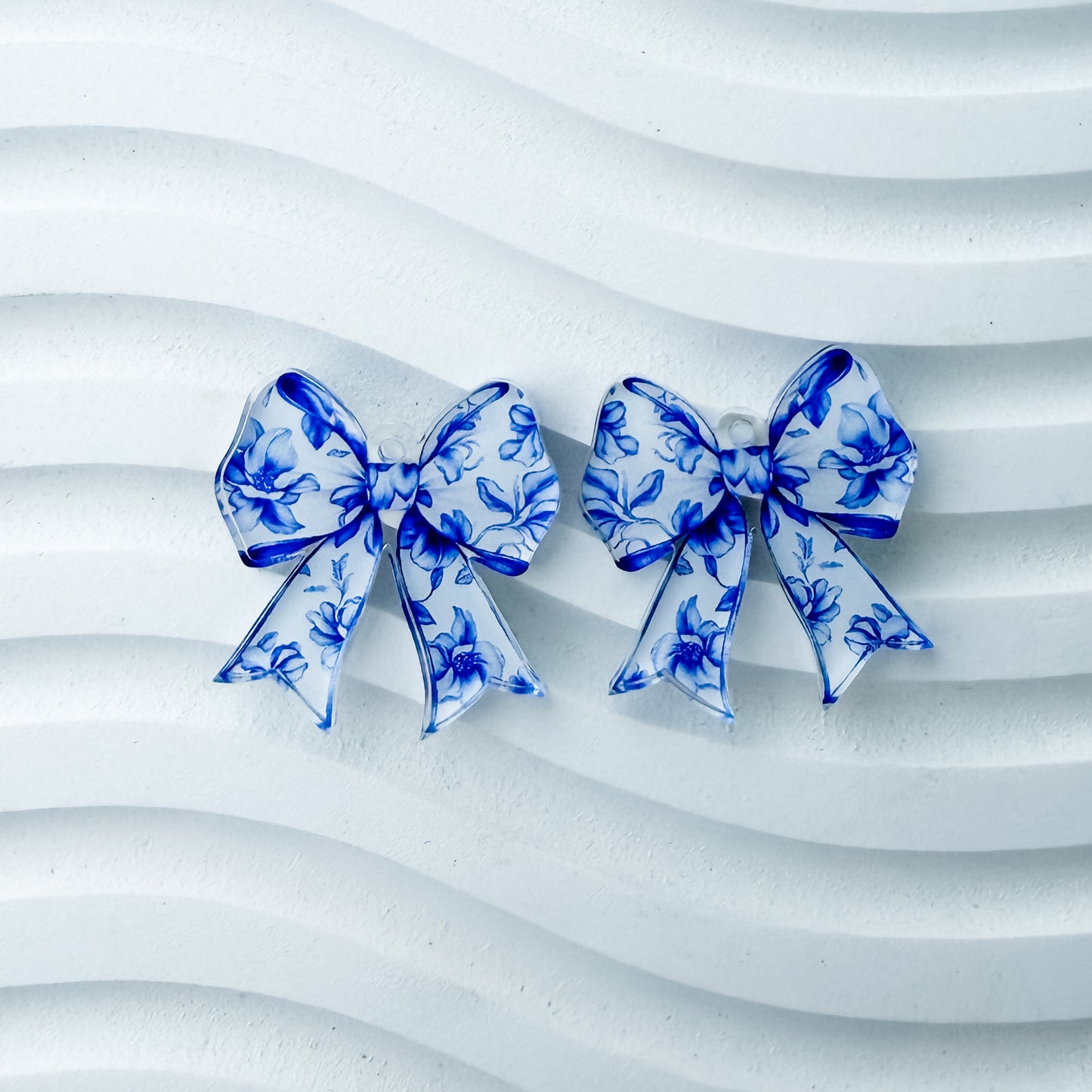 Petite Chinoiserie Floral Bow Earring Blank (1 Pair), Acrylic Print & Cut, Laser Blank #73