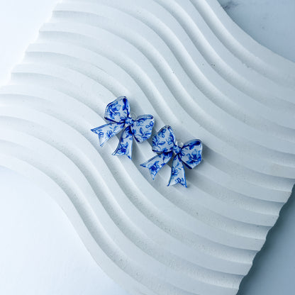 Petite Chinoiserie Floral Bow Earring Blank (1 Pair), Acrylic Print & Cut, Laser Blank #73