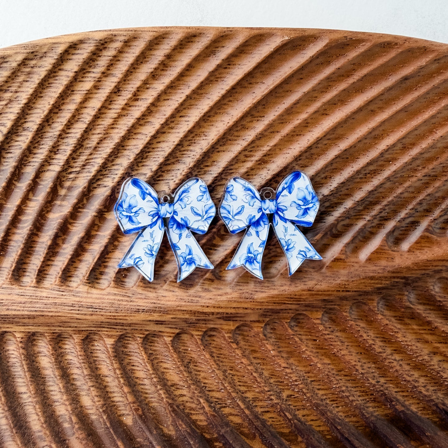 Petite Chinoiserie Floral Bow Earring Blank (1 Pair), Acrylic Print & Cut, Laser Blank #73