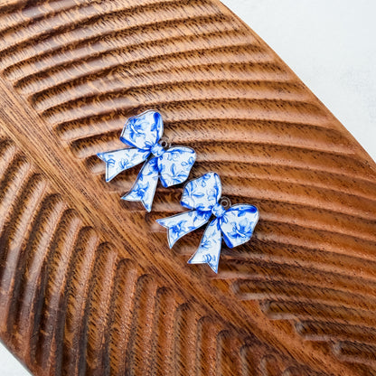 Petite Chinoiserie Floral Bow Earring Blank (1 Pair), Acrylic Print & Cut, Laser Blank #73