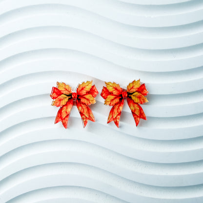 Petite Autumn Leaf Bow Earring Blank (1 Pair), Acrylic Print & Cut, Laser Blank #69