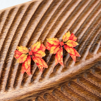 Petite Autumn Leaf Bow Earring Blank (1 Pair), Acrylic Print & Cut, Laser Blank #69