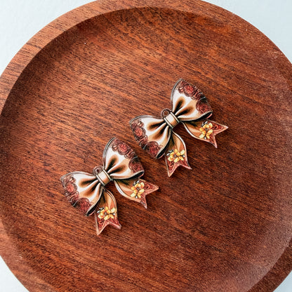 Petite Western Floral Bow Earring Blank (1 Pair), Acrylic Print & Cut, Laser Blank #71
