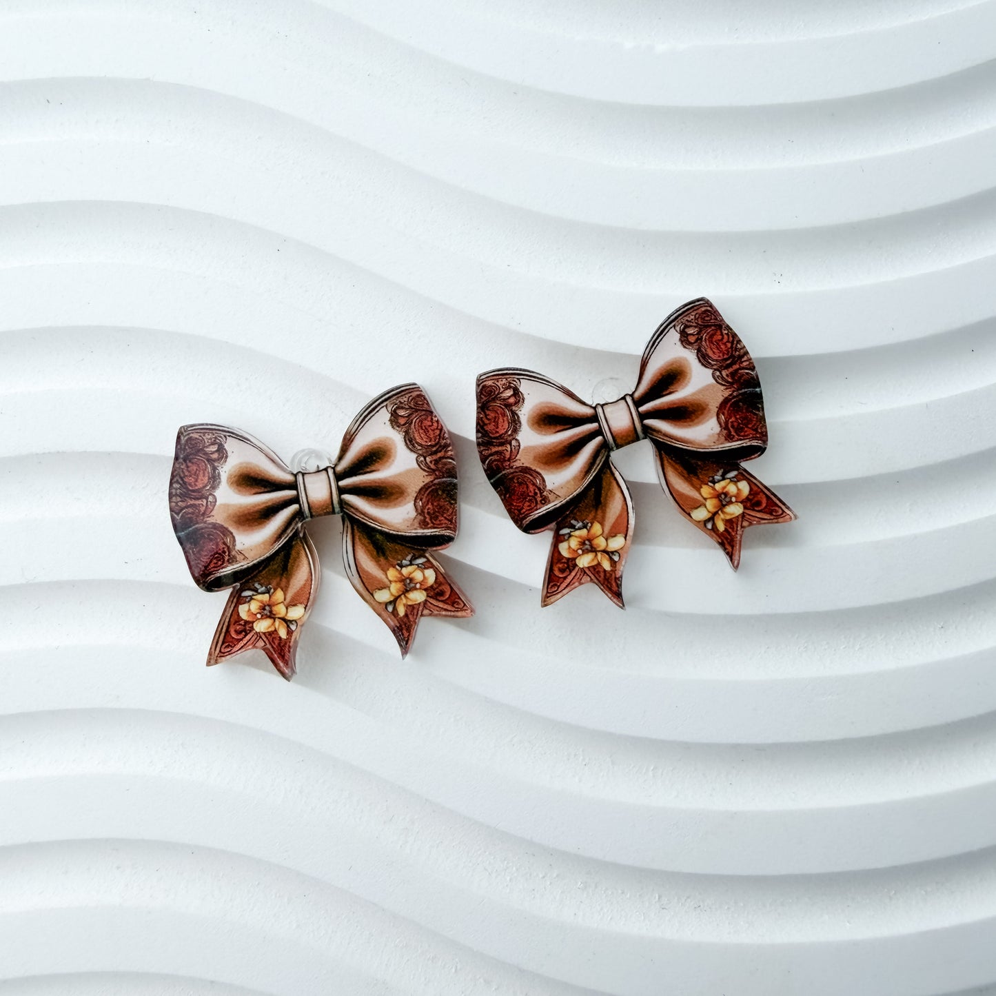 Petite Western Floral Bow Earring Blank (1 Pair), Acrylic Print & Cut, Laser Blank #71