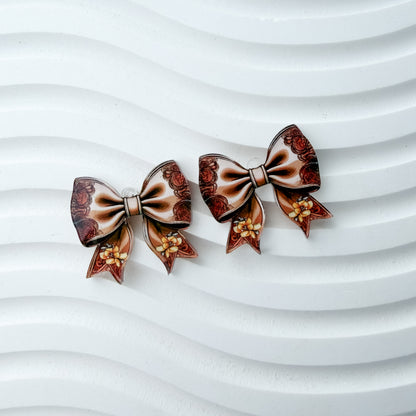 Petite Western Floral Bow Earring Blank (1 Pair), Acrylic Print & Cut, Laser Blank #71
