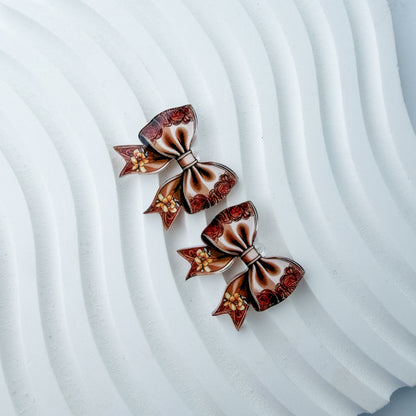 Petite Western Floral Bow Earring Blank (1 Pair), Acrylic Print & Cut, Laser Blank #71