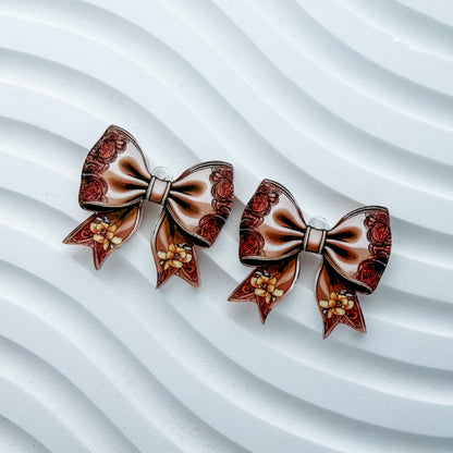 Petite Western Floral Bow Earring Blank (1 Pair), Acrylic Print & Cut, Laser Blank #71