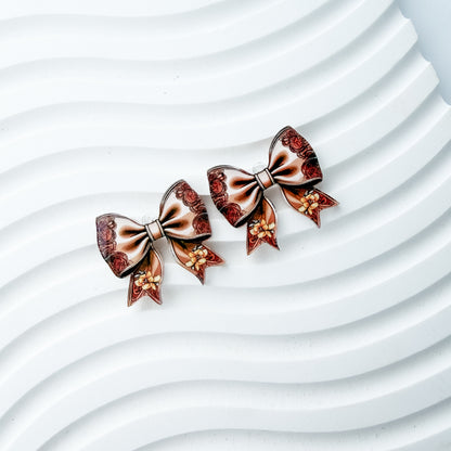 Petite Western Floral Bow Earring Blank (1 Pair), Acrylic Print & Cut, Laser Blank #71