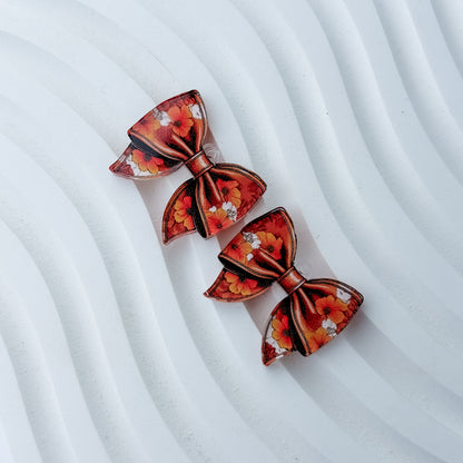 Petite Harvest Garden Bow Earring Blank (1 Pair), Acrylic Print & Cut, Laser Blank #70