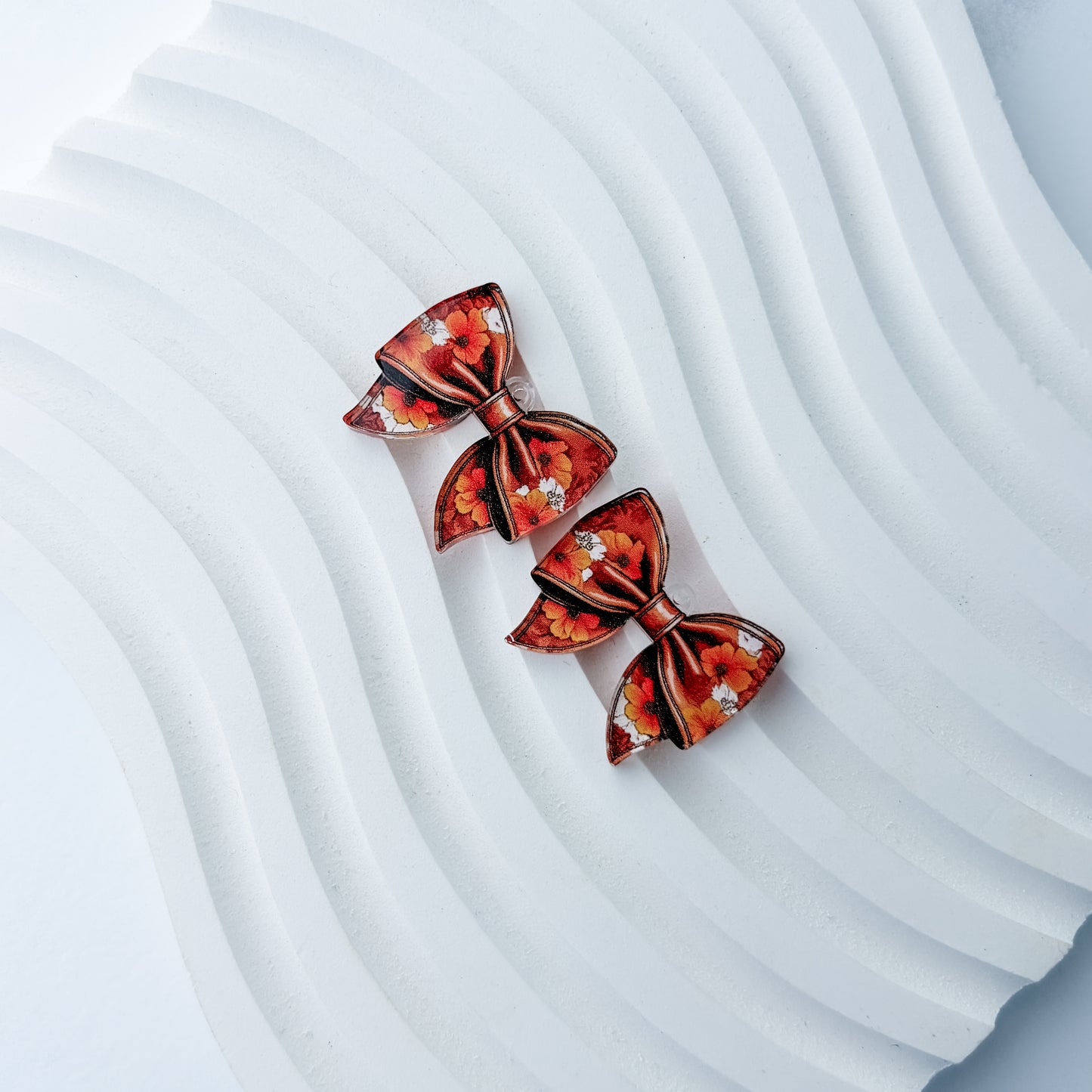 Petite Harvest Garden Bow Earring Blank (1 Pair), Acrylic Print & Cut, Laser Blank #70