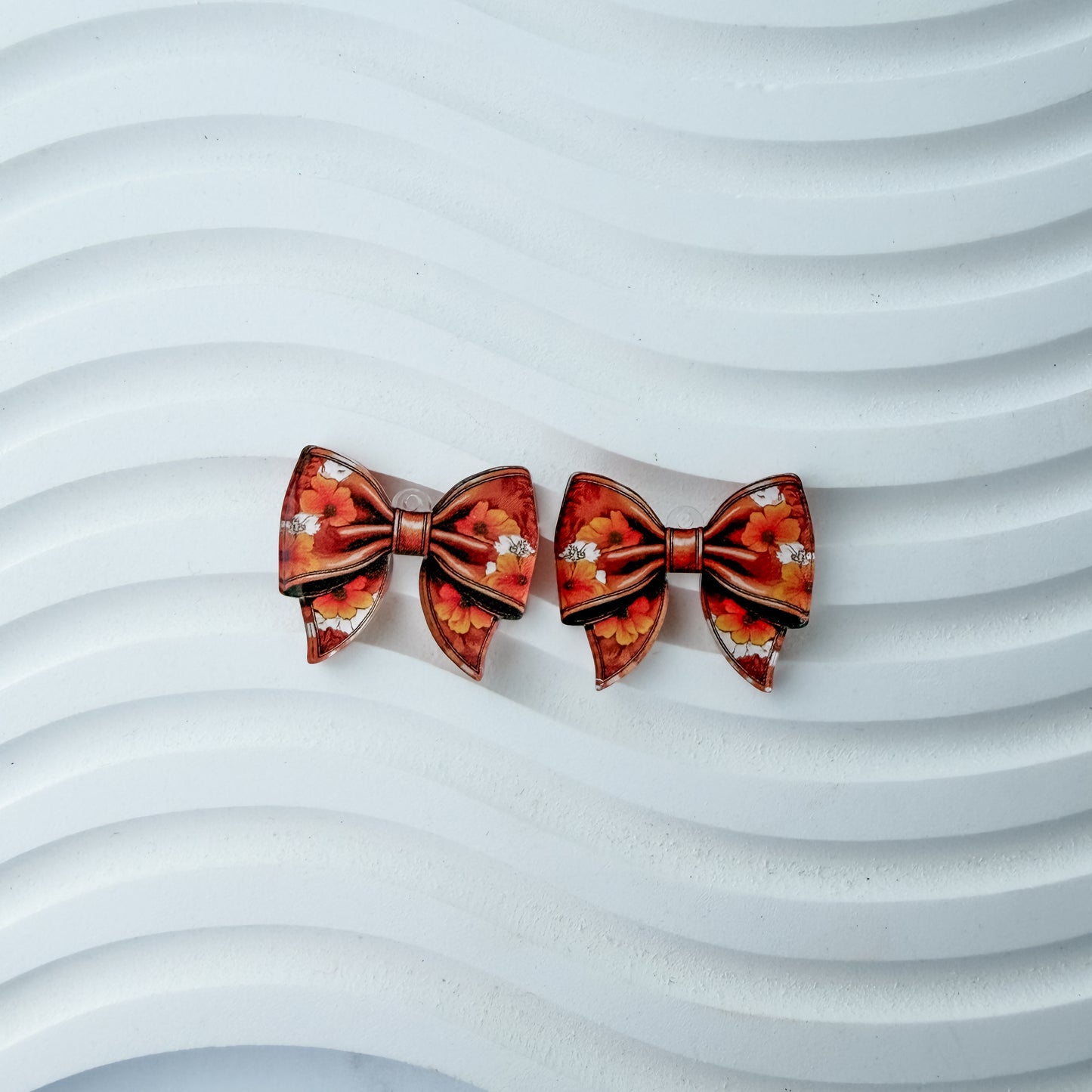 Petite Harvest Garden Bow Earring Blank (1 Pair), Acrylic Print & Cut, Laser Blank #70