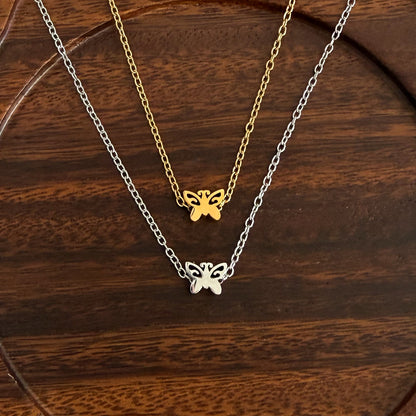 Tiny Ornate Butterfly Necklace (Silver or Gold), 1 Total, Metal Blank #299