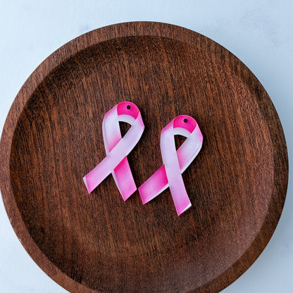 Pink Awareness Ribbon Earring Blank (1 Pair), Acrylic Print & Cut, Laser Blank #84