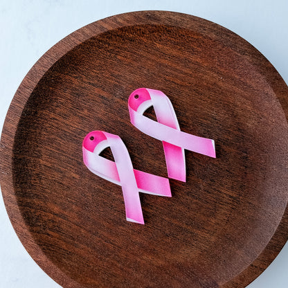 Pink Awareness Ribbon Earring Blank (1 Pair), Acrylic Print & Cut, Laser Blank #84