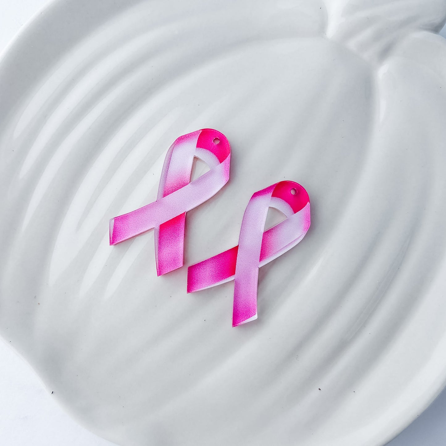 Pink Awareness Ribbon Earring Blank (1 Pair), Acrylic Print & Cut, Laser Blank #84